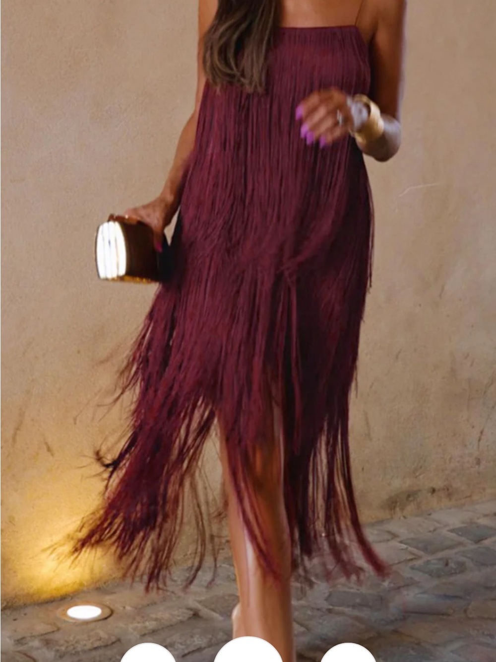 Commense Fringe Dress in Deep Wine